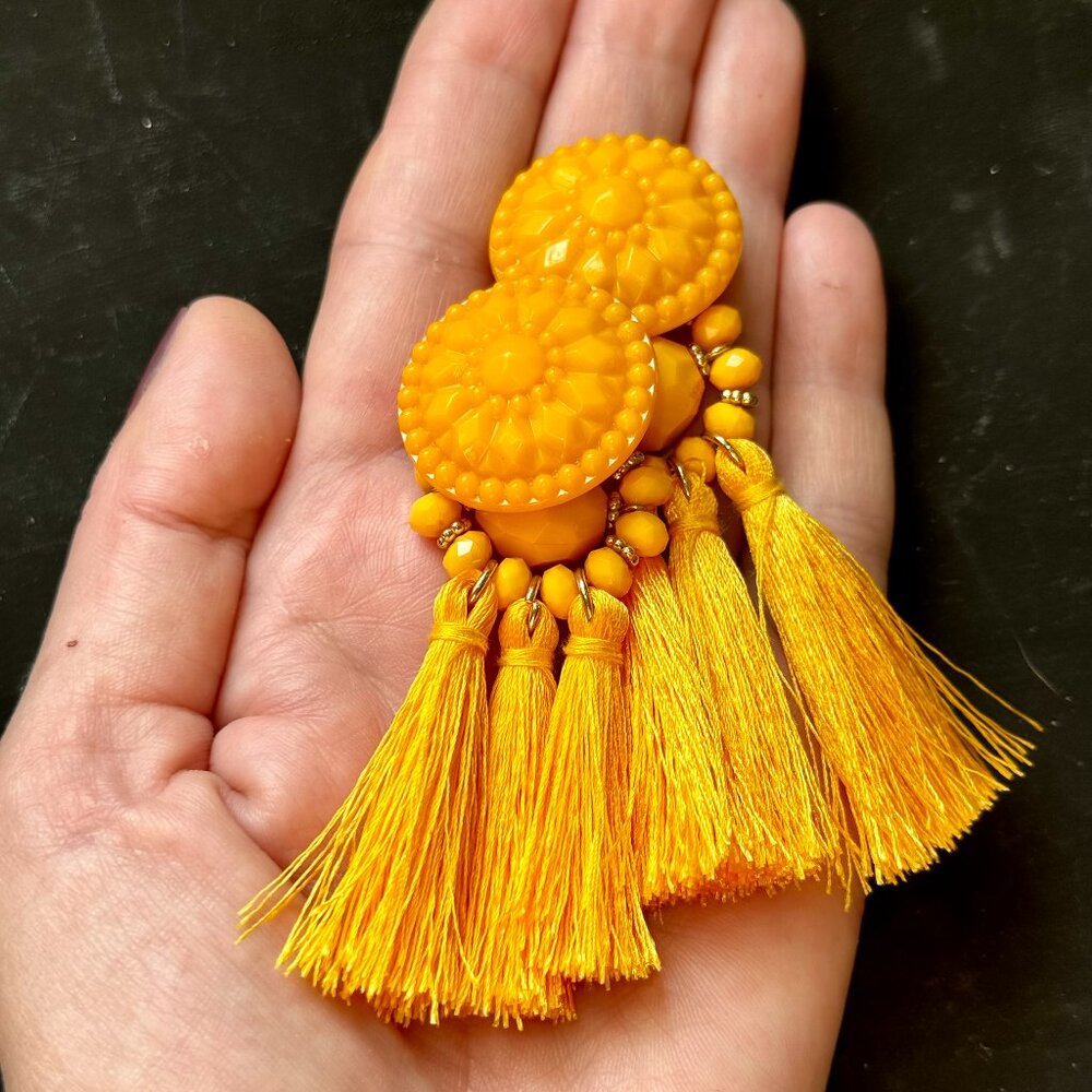Yellow Statement Tassel Drop Earrings
